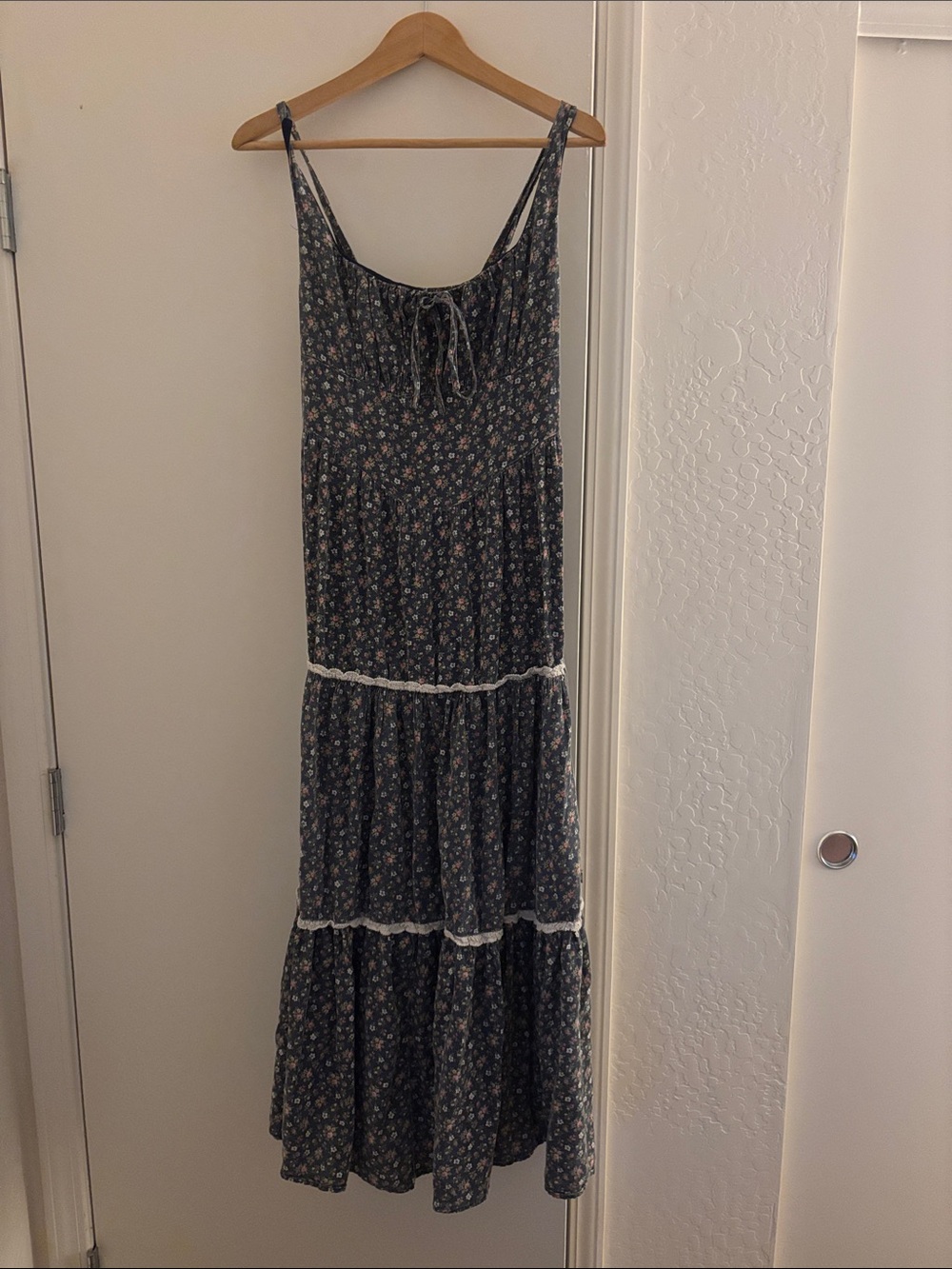 Floral Tiered Maxi Dress in Dark Blue